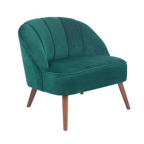 Portofino Velvet Cocktail Chair with Walnut Effect Legs- Forest Green