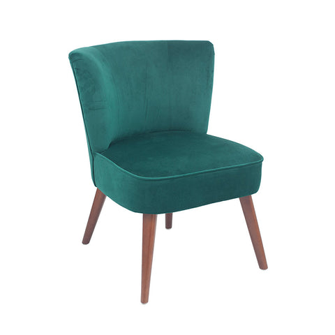 Positano Velvet Retro Cocktail Chair with Walnut Effect Legs- Forest Green