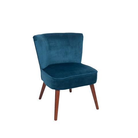 Positano Velvet Retro Cocktail Chair with Walnut Effect Legs-  Sapphire Blue