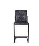 Arlo Leather & Iron Buttoned Bar Stool- Steel Grey