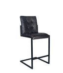 Arlo Leather & Iron Buttoned Bar Stool- Steel Grey