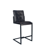 Arlo Leather & Iron Buttoned Bar Stool- Steel Grey