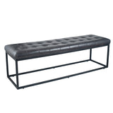 Arlo Leather & Iron Buttoned Bench- Steel Grey