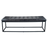 Arlo Leather & Iron Buttoned Bench- Steel Grey