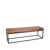 Arlo Leather & Iron Buttoned Bench- Vintage Brown