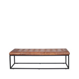 Arlo Leather & Iron Buttoned Bench- Vintage Brown