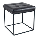 Arlo Leather and Iron Buttoned Stool- Steel Grey