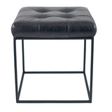 Arlo Leather and Iron Buttoned Stool- Steel Grey