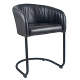 Giulio Leather & Iron Curved Back Chair- Steel Grey