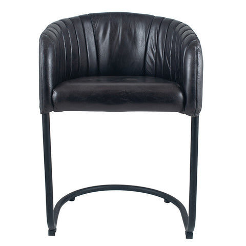 Giulio Leather & Iron Curved Back Chair- Steel Grey