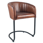 Giulio Leather & Iron Curved Back Chair- Vintage Brown