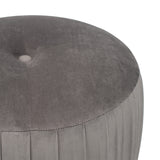 Bibbiana Velvet Buttoned Cylinder Pouffe- Dove Grey