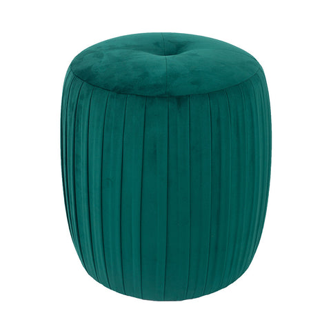 Bibbiana Velvet Buttoned Cylinder Pouffe - Forest Green