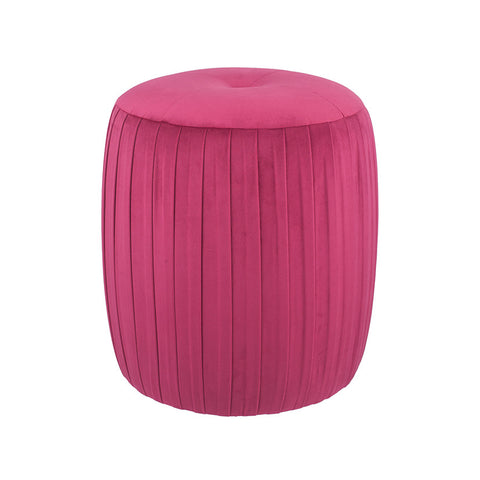 Bibbiana Velvet Buttoned Cylinder Pouffe- Raspberry