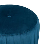 Bibbiana Velvet Buttoned Cylinder Pouffe- Sapphire Blue