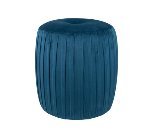 Bibbiana Velvet Buttoned Cylinder Pouffe- Sapphire Blue