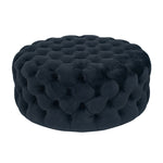 Round Velvet Buttoned Pouffe- Black