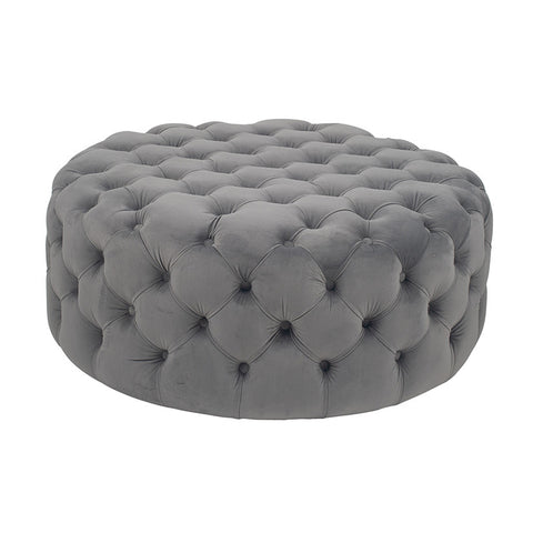 Round Velvet Buttoned Pouffe- Dove Grey