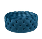 Round Velvet Buttoned Pouffe- Sapphire Blue