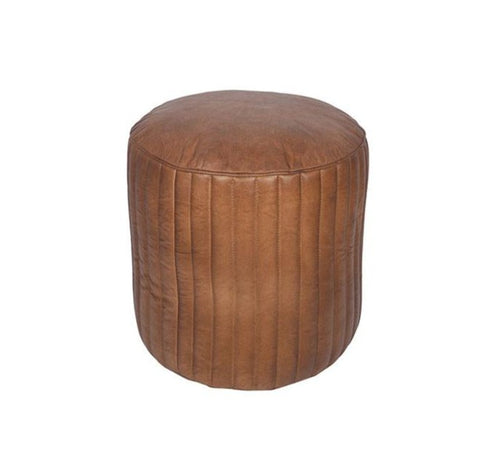 Elia Leather Cylinder Pouffe- Natural Brown