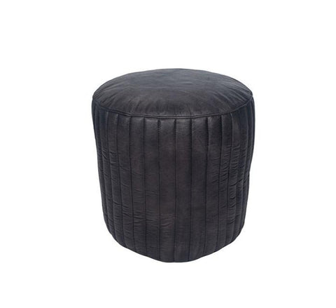 Elia Leather Cylinder Pouffe- Steel Grey