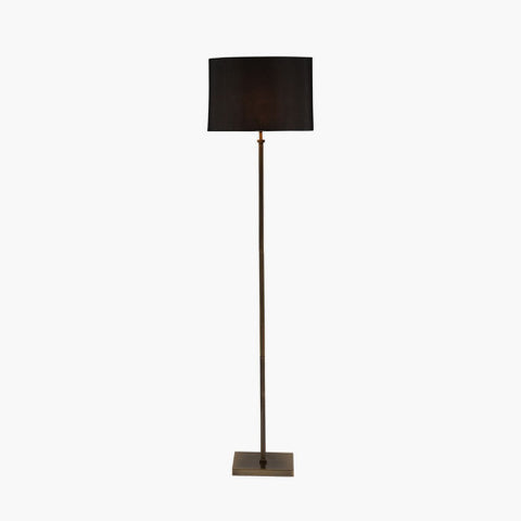 Hilton Antique Brass Square Stick Floor Lamp Black Shade