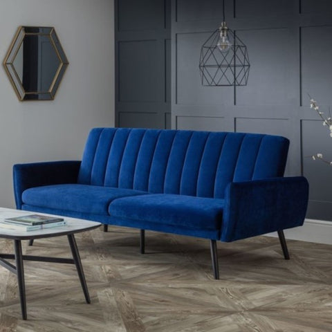 Afina 3 Seater Click -Clack Sofa Bed in Blue Velvet