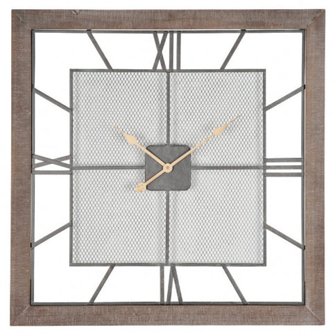 Natural Wood & Metal Square Wall Clock