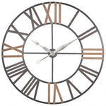 Antique Grey Metal & Wood Round Wall Clock