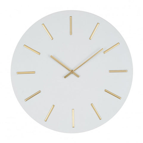 Matt White and Gold Detail Round Metal Wall Clock