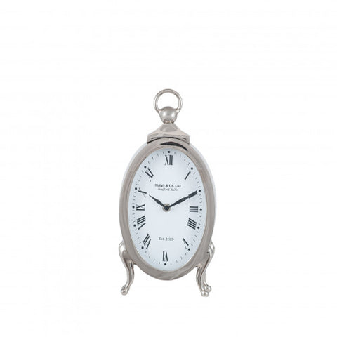 Silver Metal Oval Standing Table Clock