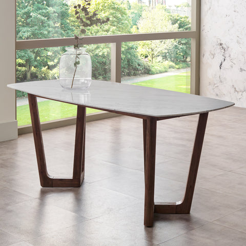 Lund Cool Brown Acacia Wood & Marble Dining Table K/D