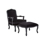 Rococo Black Shiny Velvet Chair & Footstool