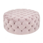 Round Velvet Buttoned Pouffe- Blush Pink