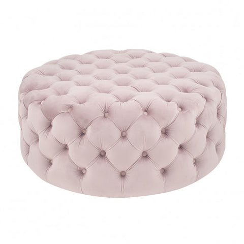 Round Velvet Buttoned Pouffe- Blush Pink