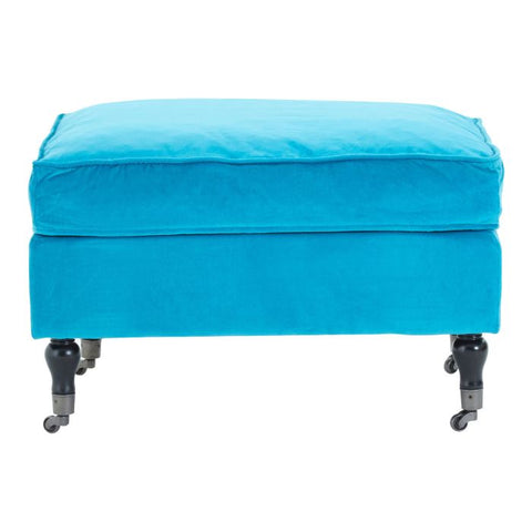 Teal Cotton Velvet Plush Footstool