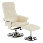 White Leather Effect Recliner Chair with Footstool