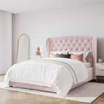 Safina Double Ottoman Bed with Winged Headboard in Beige Velvet