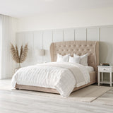 Safina Double Ottoman Bed with Winged Headboard in Beige Velvet