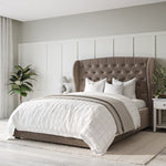 Safina Double Ottoman Bed with Winged Headboard in Beige Velvet