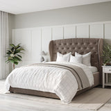 Safina Double Ottoman Bed with Winged Headboard in Beige Velvet