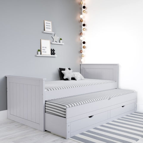 Sander Single Guest Bed with Storage Drawers and Trundle in Grey