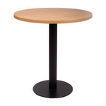 Forza round dining height base with 600 Diameter Oak laminate top