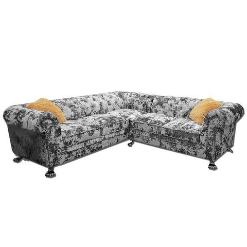 Scarlett Corner Sofa 8 x 8 Silver Double Crushed Velvet