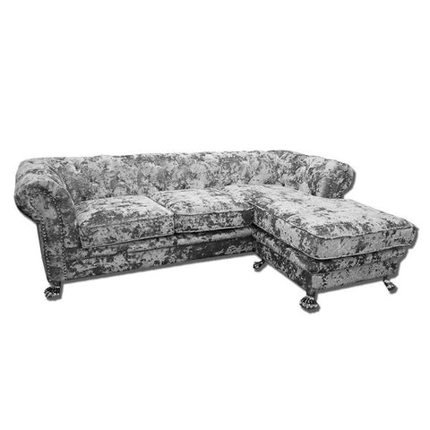 Scarlett 3 Seater Chaize Silver Double Crushed Velvet