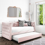 Sacha Single Day Bed with Trundle in Blush Pink Velvet