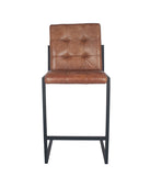 Arlo Leather & Iron Buttoned Bar Stool- Vintage Brown