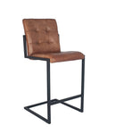 Arlo Leather & Iron Buttoned Bar Stool- Vintage Brown