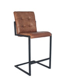 Arlo Leather & Iron Buttoned Bar Stool- Vintage Brown